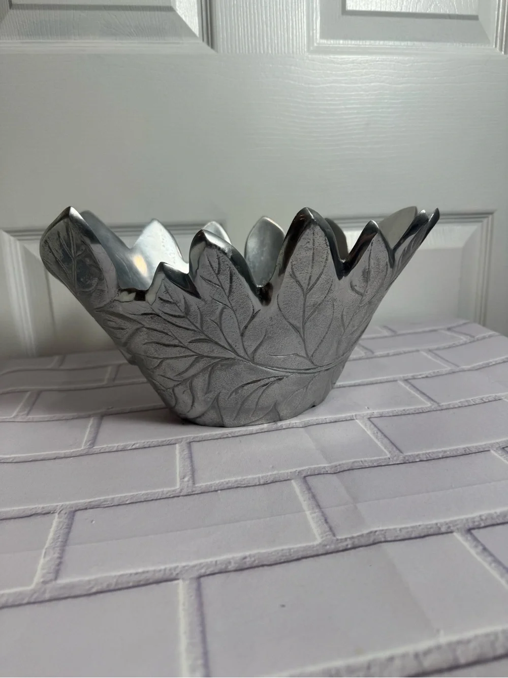 Pottery Barn Barona Silver Leaf Bowl Decorative Centerpiece 11”